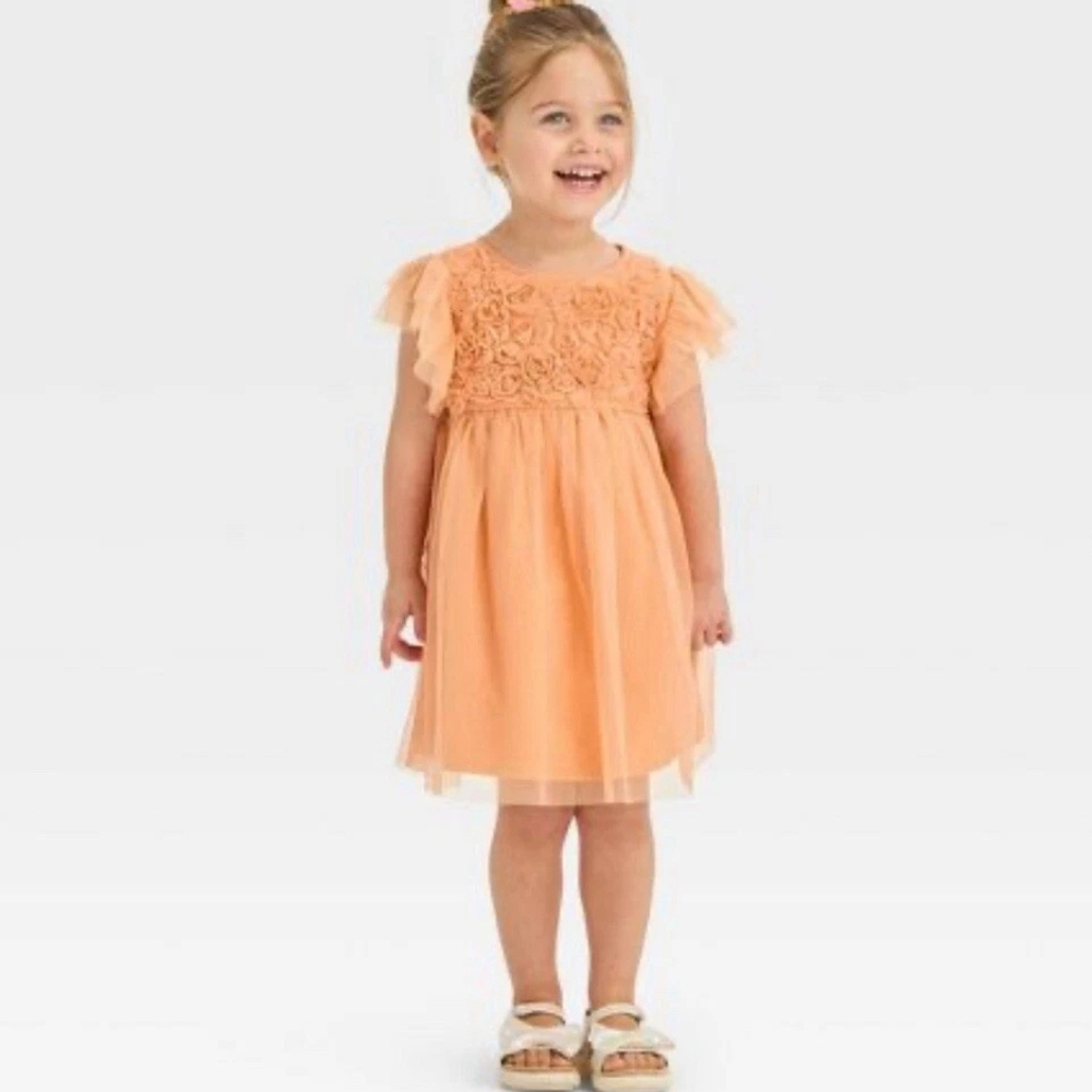 Cat & Jack Peach Floral Tulle Dress